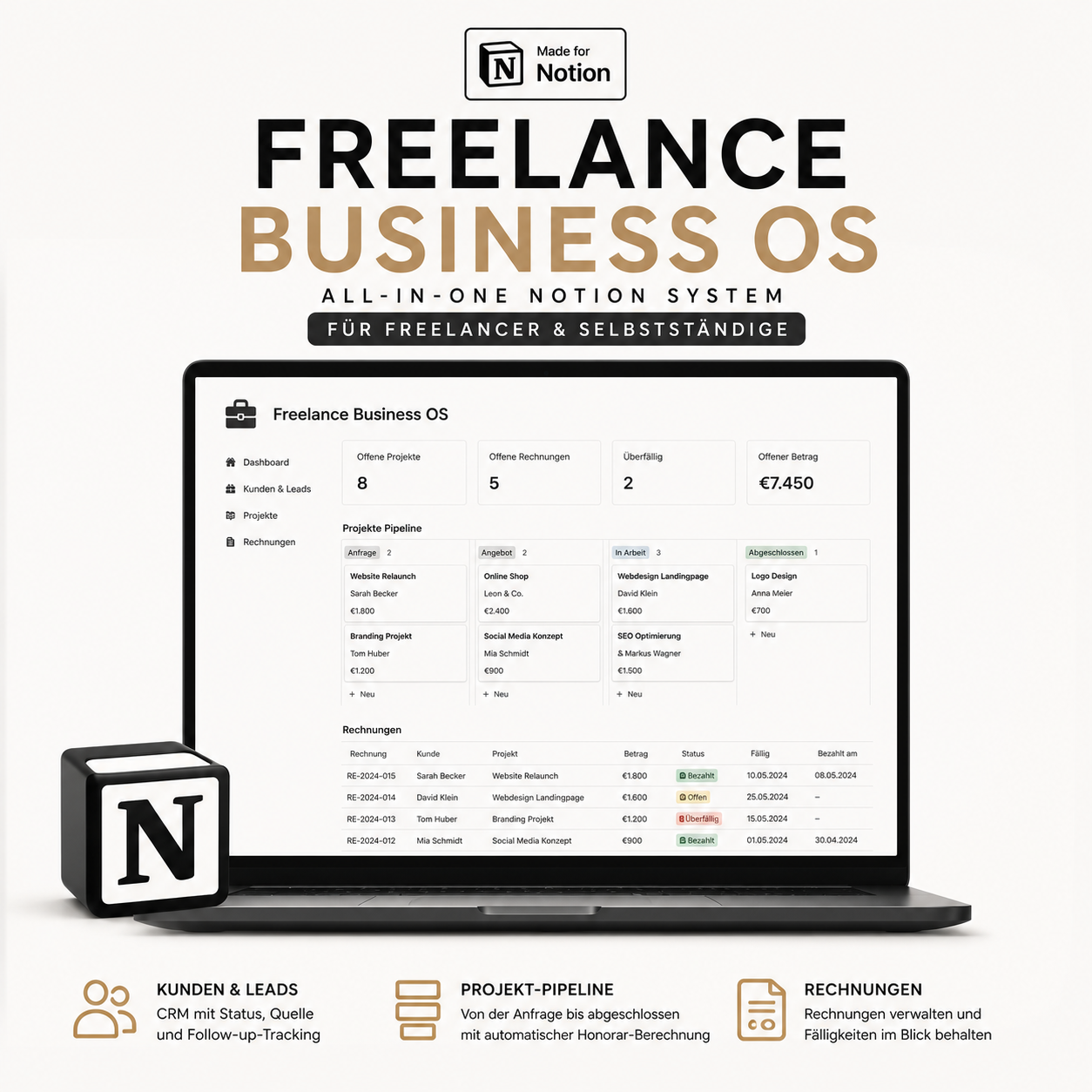 Freelance Business OS Notion-Template – Einzelversion: Kunden-CRM, Projekt-Pipeline und Rechnungs-Tracking für Freelancer