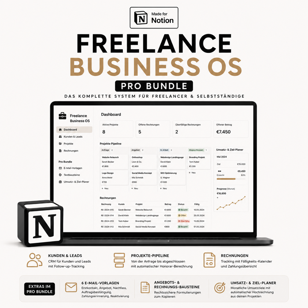 Freelance Business OS Notion-Template – Pro Bundle: CRM, Projekt-Pipeline und Rechnungs-Tracking plus E-Mail-Vorlagen für Selbstständige